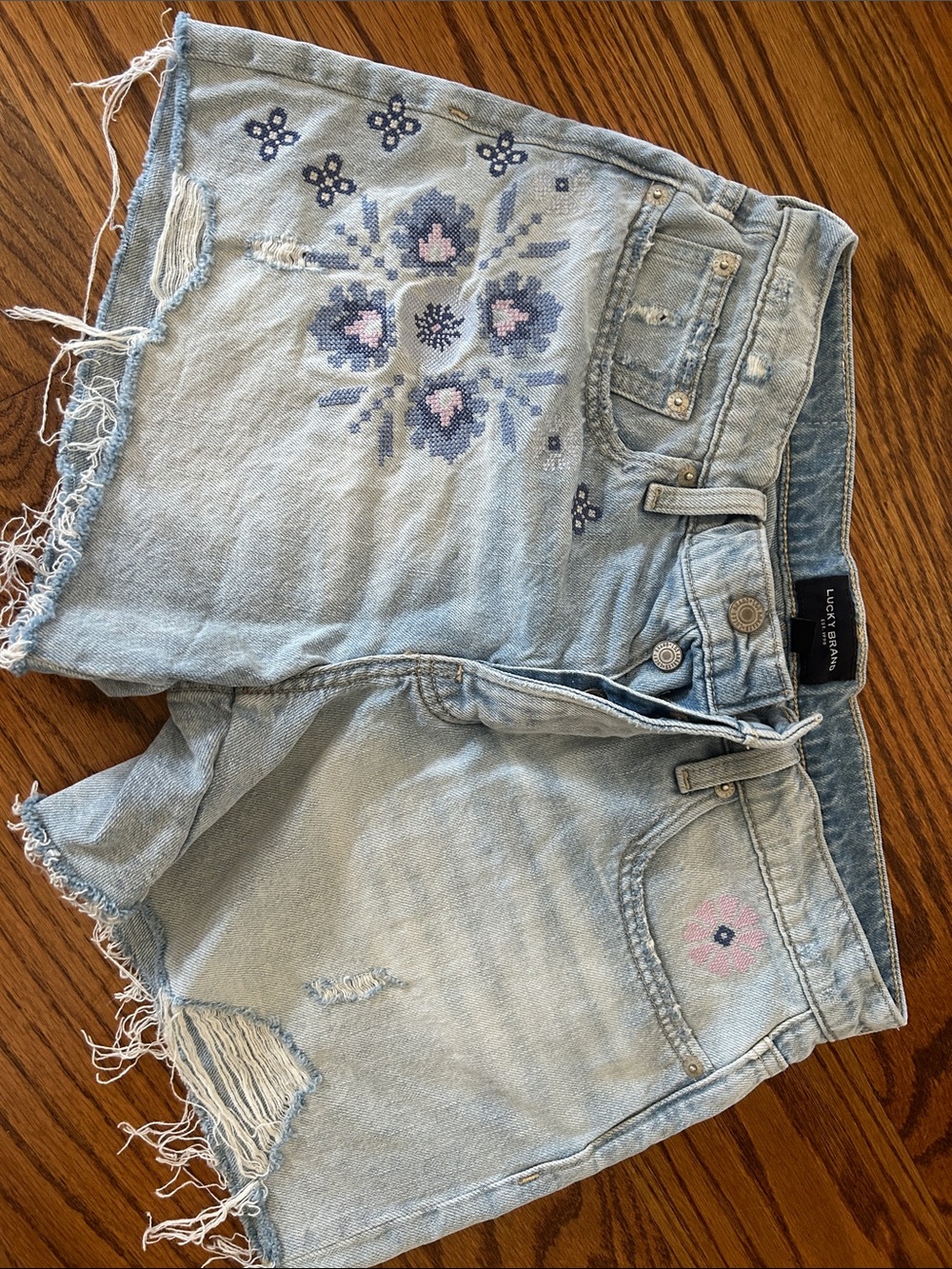 Lucky Brand Light Blue Embroidered Denim Shorts